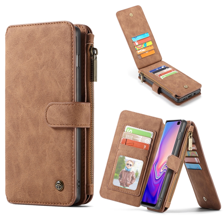 

CaseMe Crazy Horse Texture Detachable Multifunctional Horizontal Flip Leather Case for Galaxy S10, with Card Slot & Holder & Zipper Wallet & Photo Frame (Brown)