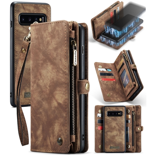 CaseMe Detachable Multifunctional Horizontal Flip Leather Case for Galaxy S10, with Card Slot & Holder & Zipper Wallet & Photo Frame (Brown)