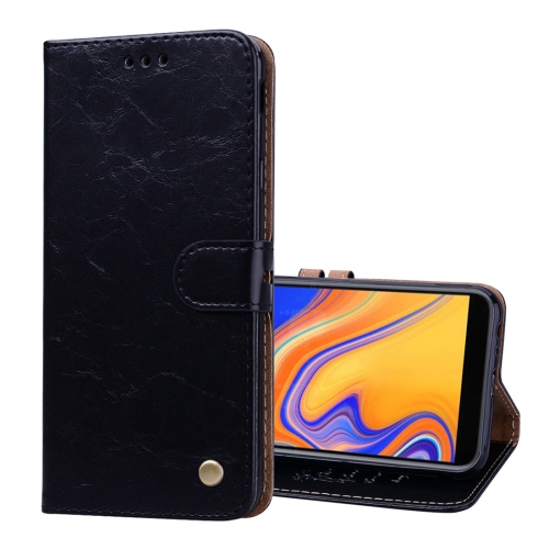 

Business Style Oil Wax Texture Horizontal Flip Leather Case for Galaxy J4+, with Holder & Card Slots & Wallet (Black)