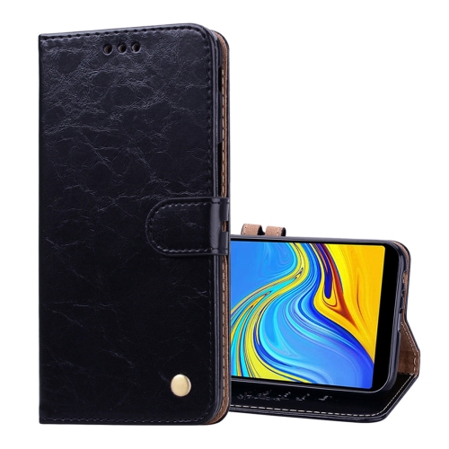 

Business Style Oil Wax Texture Horizontal Flip Leather Case for Galaxy J6+, with Holder & Card Slots & Wallet (Black)