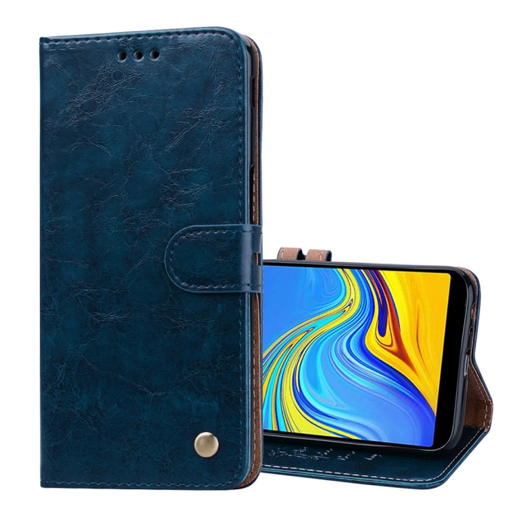 

Business Style Oil Wax Texture Horizontal Flip Leather Case for Galaxy J6+, with Holder & Card Slots & Wallet (Blue)