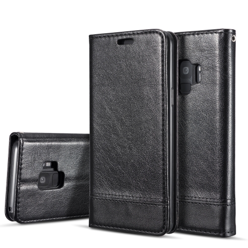 

Double-sided Absorption Splicing Horizontal Flip Leather Case for Galaxy S9, with Holder & Card Slots & Lanyard(Black)