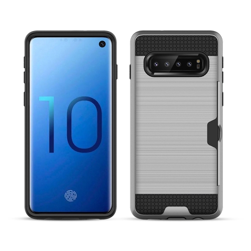 

Brushed Texture PC + TPU Protective Case for Galaxy S10+, with Card Slot (Silver)