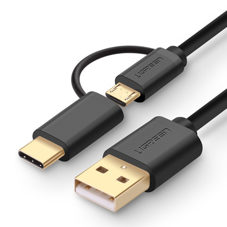 

UGREEN 1.5m 2.4A Output 2 in 1 USB-C / Type-C + Mrico USB to USB PET Data Sync Charging Cable (Black)