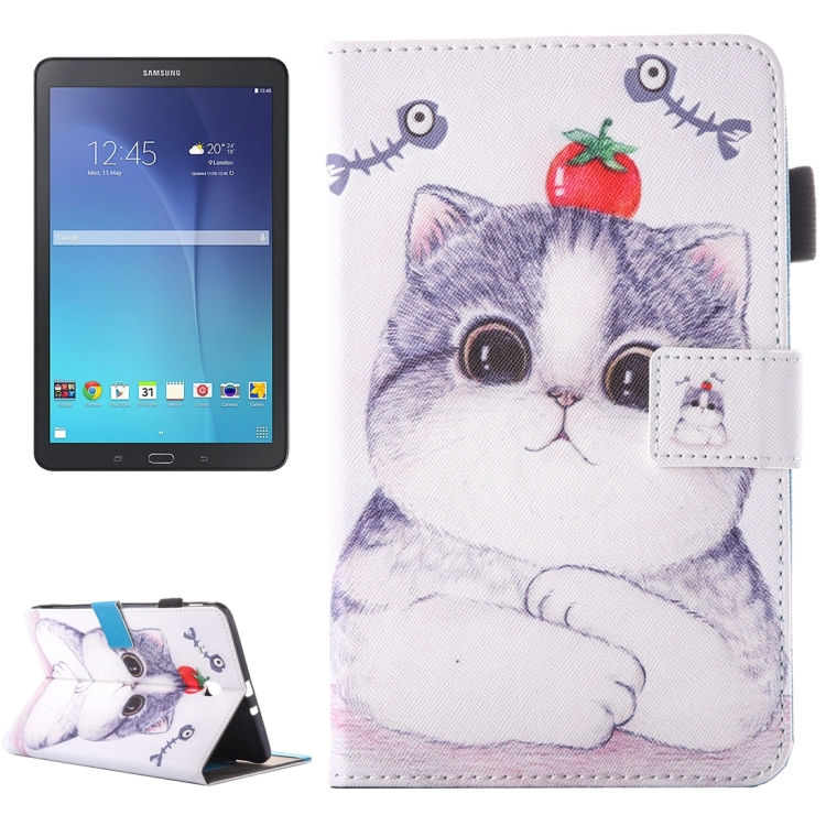 

For Galaxy Tab E 9.6 / T560 Lovely Cartoon Tomato Cat Pattern Horizontal Flip Leather Case with Holder & Card Slots & Pen Slot