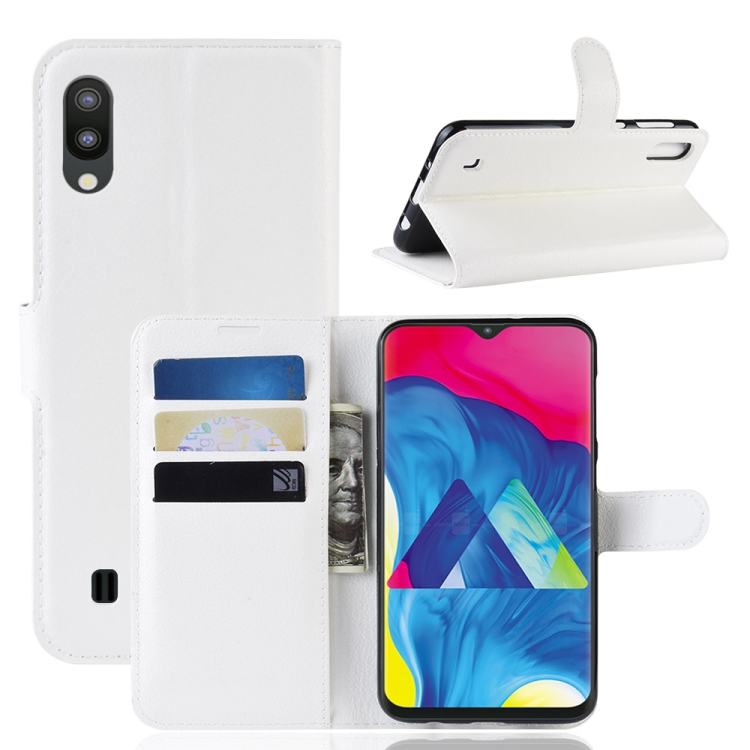 

Litchi Texture Horizontal Flip Leather Case For Galaxy M10 ,With Holder & Wallet & Card Slots (White)