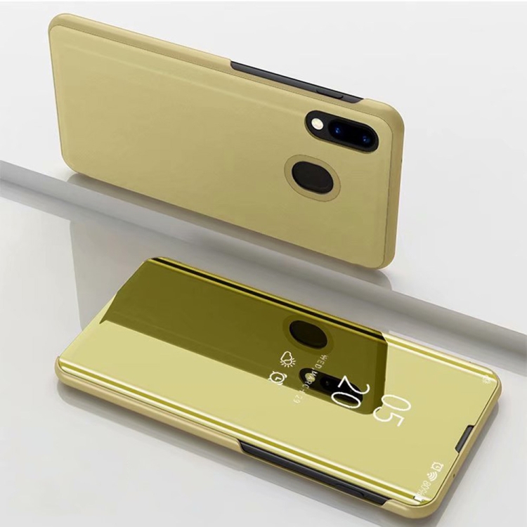 

Electroplating Mirror Horizontal Flip Leather Case for Galaxy M20, with Holder (Gold)