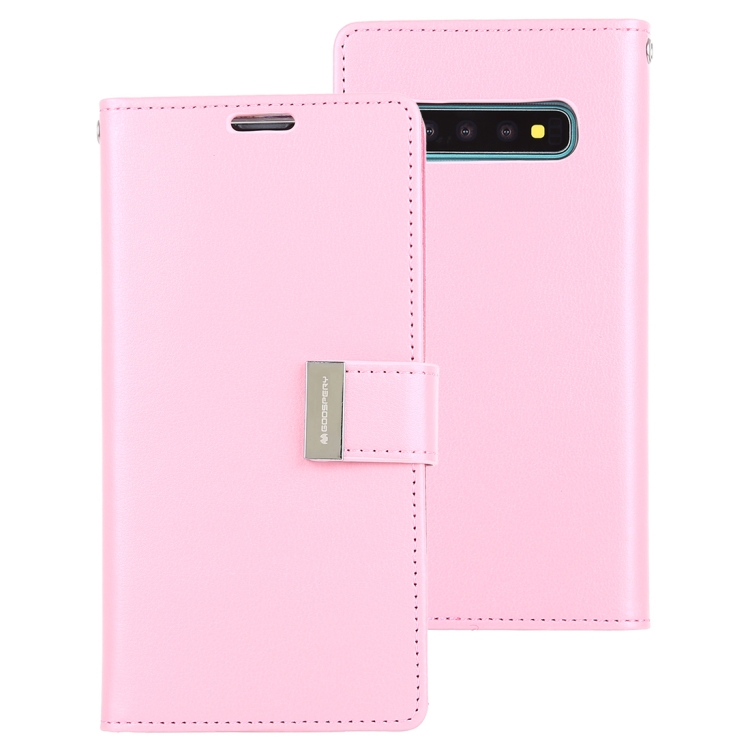 

MERCURY GOOSPERY RICH DIARY PU + TPU Crazy Horse Texture Horizontal Flip Leather Case for Galaxy S10, with Card Slots & Wallet & Photo frame (Pink)