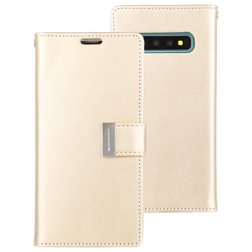 

MERCURY GOOSPERY RICH DIARY PU + TPU Crazy Horse Texture Horizontal Flip Leather Case for Galaxy S10, with Card Slots & Wallet & Photo frame (Gold)