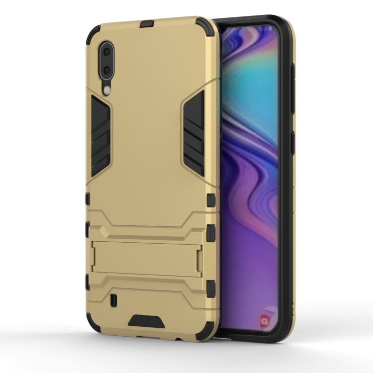 

Shockproof PC + TPU Case for Galaxy M10, with Holder(Gold)