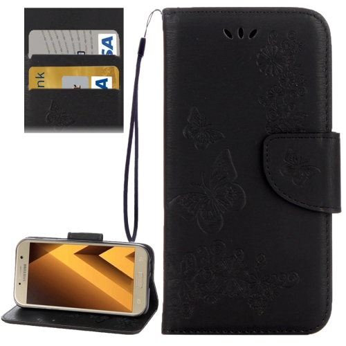 

For Galaxy A5 (2017) / A520 Butterflies Embossing Horizontal Flip Leather Case with Holder & Card Slots & Wallet & Lanyard (Black)