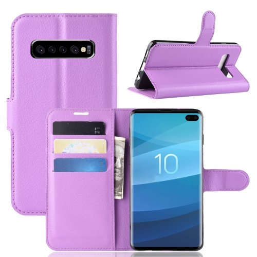 

Litchi Texture Horizontal Flip Leather Case for Galaxy S10 , with Wallet & Holder & Card Slots(Purple)