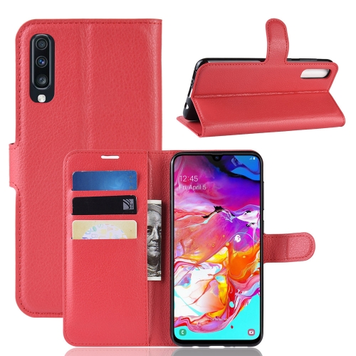

Litchi Texture Horizontal Flip Leather Case for Galaxy A70, with Wallet & Holder & Card Slots (Red)