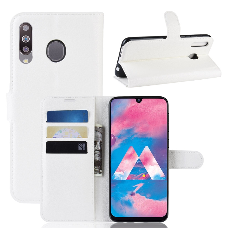 

Litchi Texture Horizontal Flip Leather Case for Galaxy M30, with Wallet & Holder & Card Slots (White)