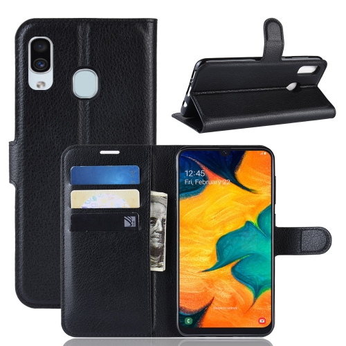 

Litchi Texture Horizontal Flip Leather Case for Galaxy A20 & A30, with Wallet & Holder & Card Slots (Black)