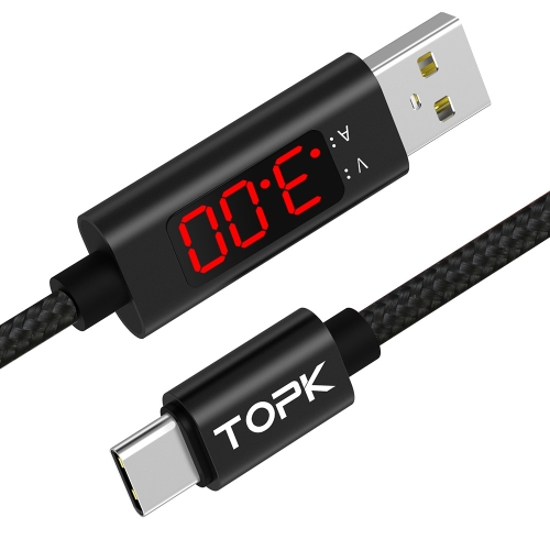 

TOPK 1m 3A Max USB to USB-C / Type-C Nylon Braided Fast Charging Sync Data Cable, with Output Display(Black)