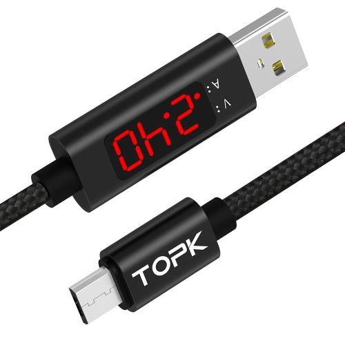 

TOPK 1m 2.4A Max USB to Micro USB Nylon Braided Fast Charging Sync Data Cable, with Output Display(Black)