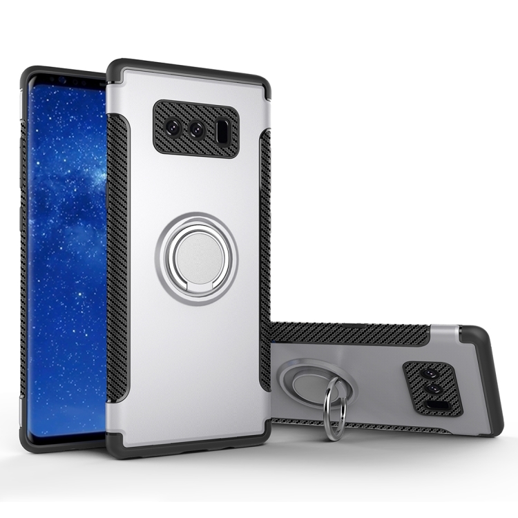 

For Galaxy Note 8 PC+TPU Magnetic Protective Back Cover Case with 360 Degree Rotation Ring Holder(Silver)