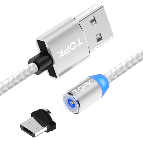 

TOPK 1m 2.4A Max USB to Micro USB Nylon Braided Magnetic Charging Cable with LED Indicator(Silver)