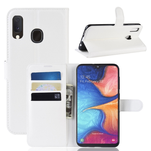 

Litchi Texture Horizontal Flip Leather Case for Galaxy A20e, with Wallet & Holder & Card Slots (White)