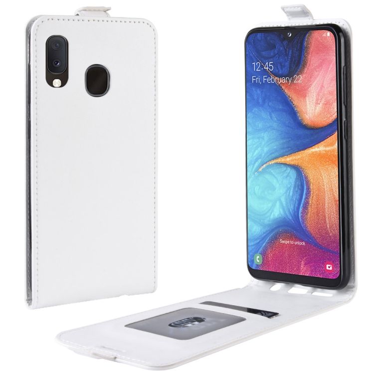 

R64 Texture Vertical Flip Leather Case for Galaxy A20e , with Card Slots & Photo Frame (White)