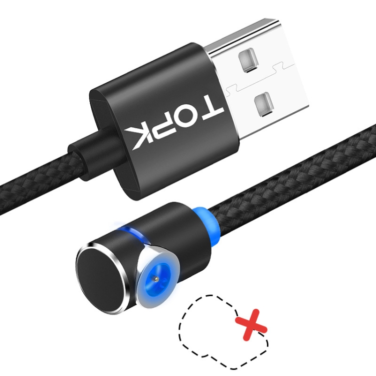 

TOPK 1m 2.4A Max USB to 90 Degree Elbow Magnetic Charging Cable with LED Indicator, No Plug (Black)