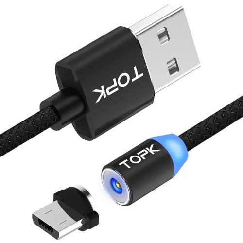 

TOPK 1m 2.1A Output USB to Micro USB Mesh Braided Magnetic Charging Cable with LED Indicator(Black)