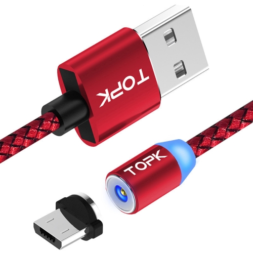 

TOPK 1m 2.1A Output USB to Micro USB Mesh Braided Magnetic Charging Cable with LED Indicator(Red)