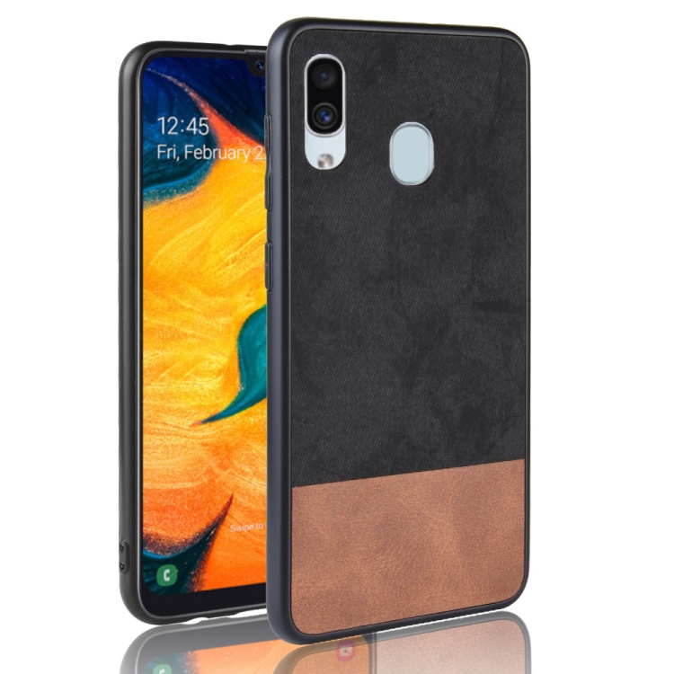 

Shockproof Color Matching Denim PC + PU + TPU Case for Galaxy A20 (Black)