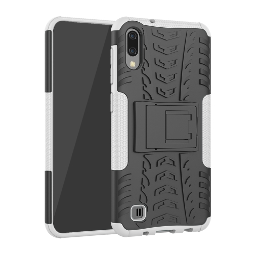 

Shockproof PC + TPU Tire Pattern Case for Galaxy M10, with Holder (White)