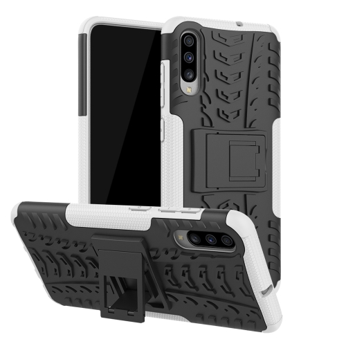 

Shockproof PC + TPU Tire Pattern Case for Galaxy A70, with Holder (White)