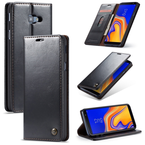 

CaseMe-003 PU + PC Business Style Crazy Horse Texture Horizontal Flip Leather Case for Galaxy J4 Plus, with Holder & Card Slots & Wallet (Black)