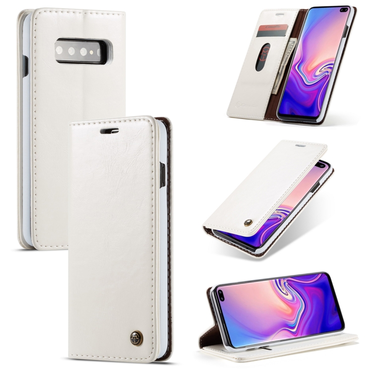 

CaseMe-003 PU + PC Business Style Crazy Horse Texture Horizontal Flip Leather Case for Galaxy S10 Plus, with Holder & Card Slots & Wallet (White)