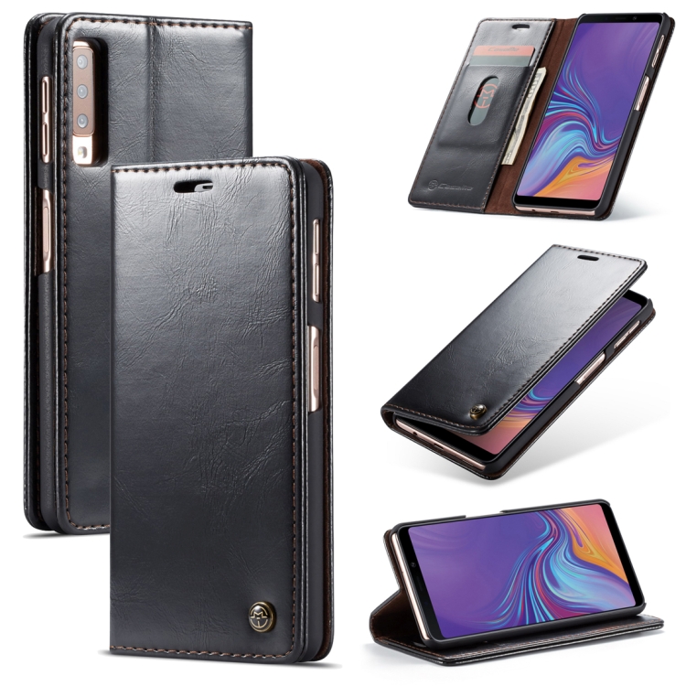 

CaseMe-003 PU + PC Business Style Crazy Horse Texture Horizontal Flip Leather Case for Galaxy A7 (2018), with Holder & Card Slots & Wallet (Black)