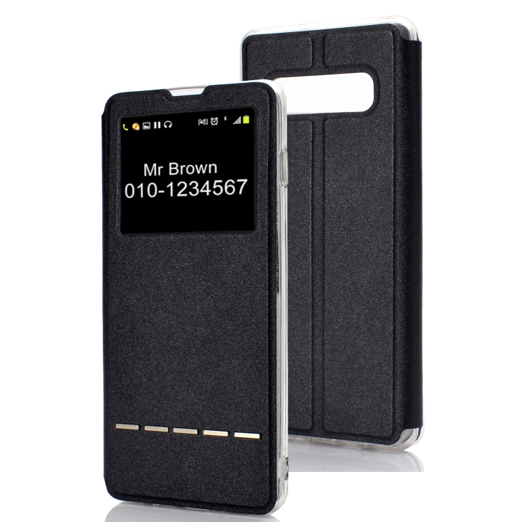 

Horizontal Flip Leather Case for Galaxy S10+, with Holder & Call Display ID (Black)
