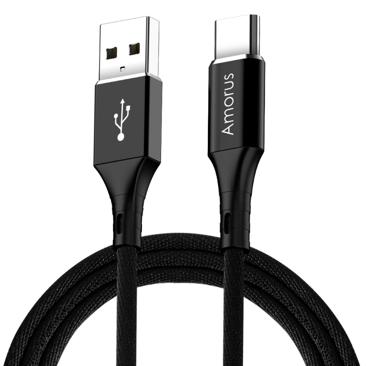 

Amorus 2A USB-C to USB-C / Type-C High-gloss Aluminum Alloy Cloth Weaving Fast Charging & Data Cable (Black)