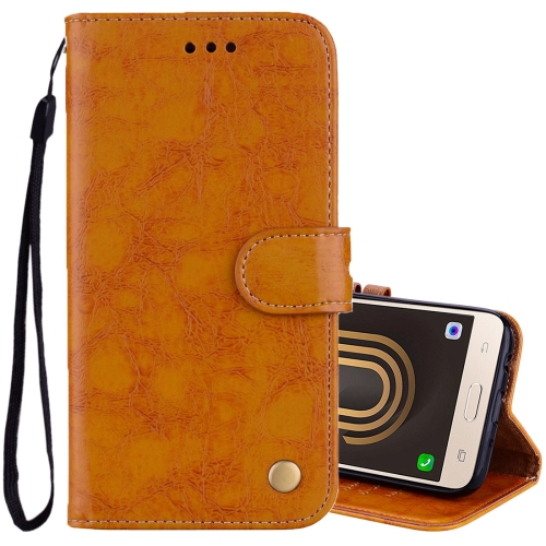 

For Galaxy J3 (2017) / J330 (EU Version) Business Style Oil Wax Texture Horizontal Flip Leather Case with Holder & Card Slots & Wallet(Yellow)