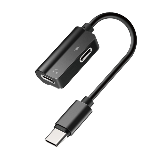 

ROCK 0.12m 1.5A Metal Dual Type-C Female to Type-C Male Listening & Charging Audio 2 in 1 Cable, For Galaxy, Huawei, Xiaomi, LG, HTC and Other Smart Phones(Black)