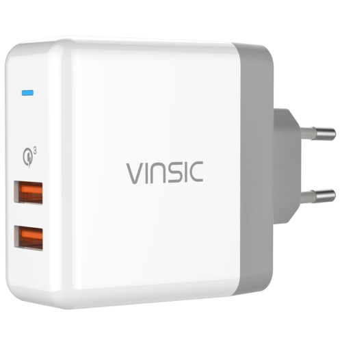 

Vinsic 36W Portable Dual-Port Quick Charger 3.0 Dual-Port USB Wall Charger Travel Adapter, For iPhone/iPad, Galaxy S7/S6/Edge/Plus, Mi5 etc, EU Plug