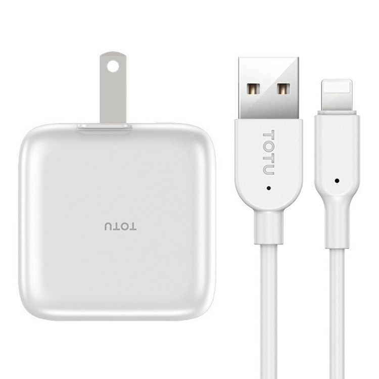 

TOTUDESIGN Pure Series 5V 2.1A Dual USB Foldable Power Adapter Travel Charger + 8 Pin Charging Data Cable Set, US Plug