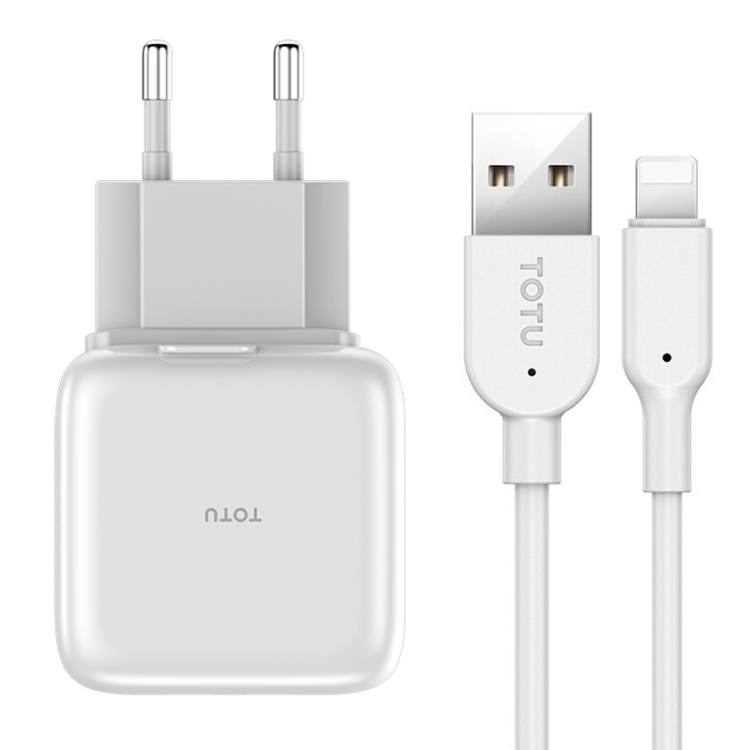 

TOTUDESIGN Pure Series 5V 2.1A Dual USB Foldable Power Adapter Travel Charger + 8 Pin Charging Data Cable Set, EU Plug