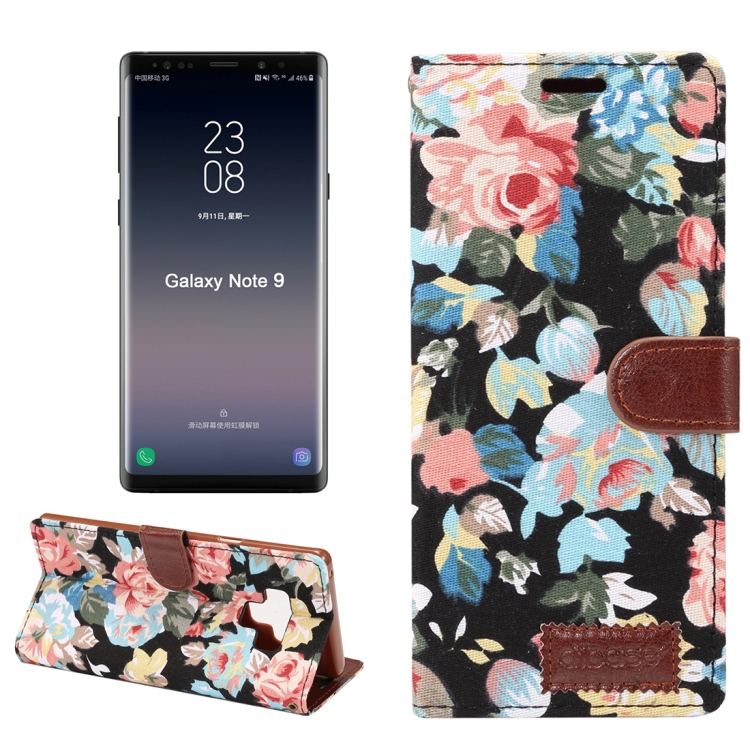 

Dibase Flower Pattern Horizontal Flip PU Leather Case for Galaxy Note 9, with Holder & Card Slot(Black)