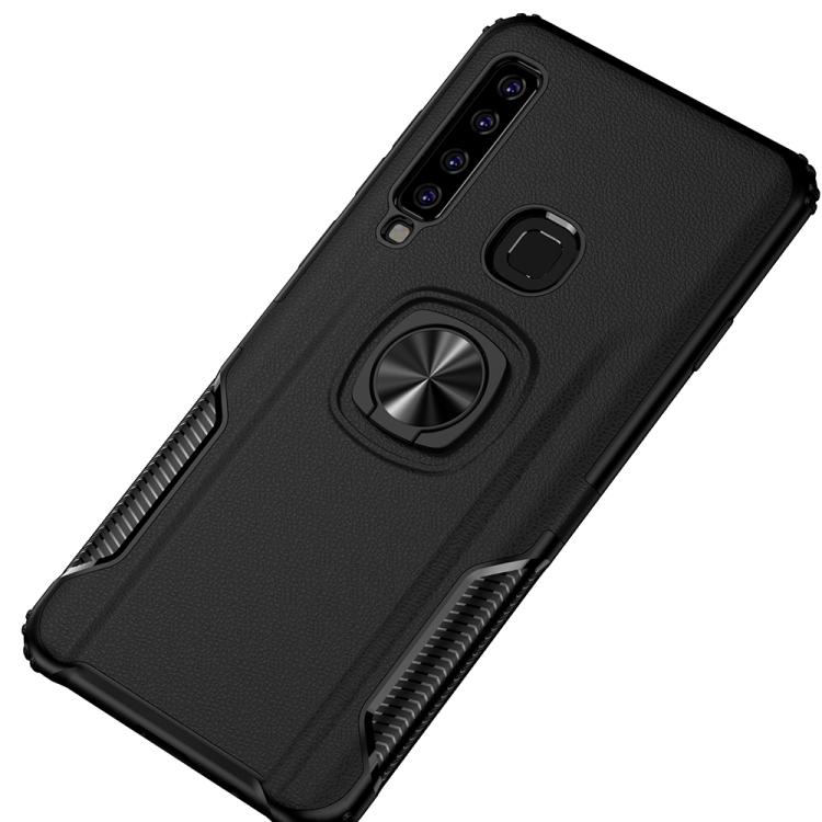 

Shockproof Car Magnetic Case with 360 Degree Gold Armor Ring for Galaxy A9 (2018) (Black)
