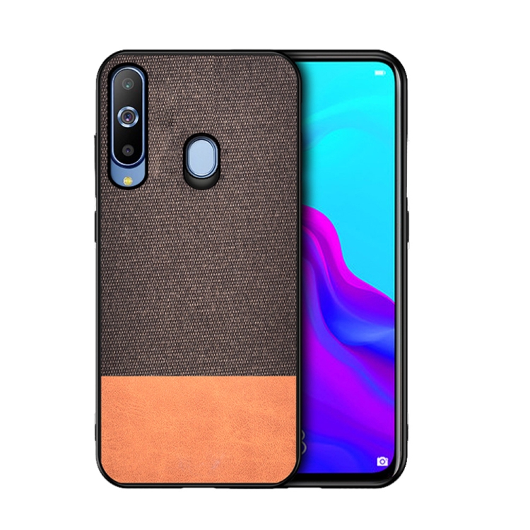 

Shockproof Splicing PU + Cloth Protective Case for Galaxy A60 (Brown)