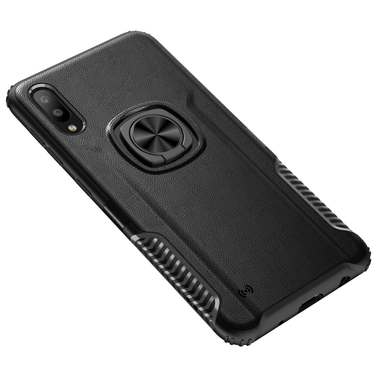 

Shockproof Car Magnetic Case with 360 Degree Gold Armor Ring for Galaxy M10 (Black)