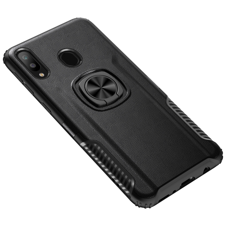 

Shockproof Car Magnetic Case with 360 Degree Gold Armor Ring for Galaxy M20 (Black)