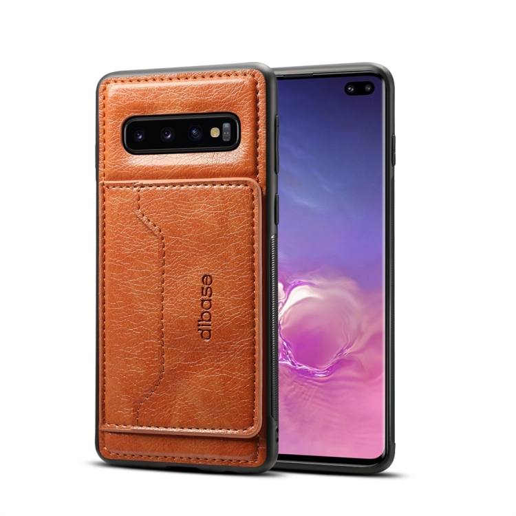 

Dibase TPU + PC + PU Crazy Horse Texture Protective Case for Galaxy S10 Plus, with Holder & Card Slots (Brown)