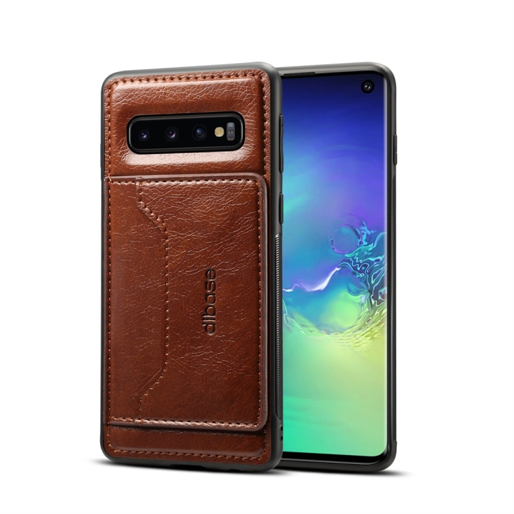 

Dibase TPU + PC + PU Crazy Horse Texture Protective Case for Galaxy S10 E, with Holder & Card Slots(Coffee)