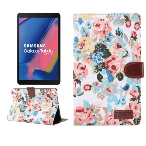 

Flower Cloth Texture PC Horizontal Flip Leather Protective Case for Galaxy Tab A 8 (2019) P200 / P205 , with Holder & Card Slots & Wallet & Photo Frame(White)