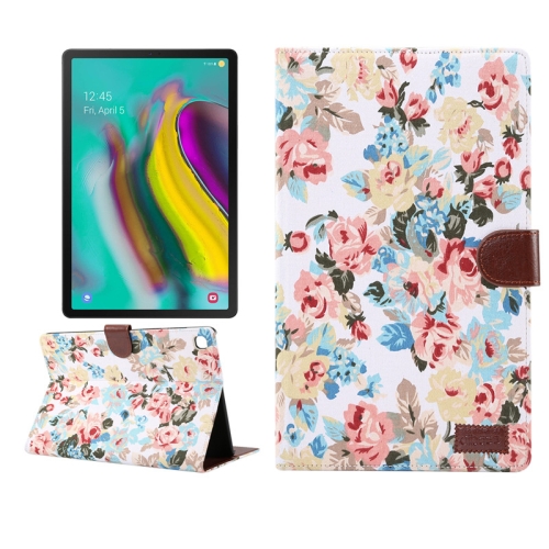 

Flower Cloth Texture PC Horizontal Flip Leather Protective Case for Galaxy Tab S5e T720 / T725 , with Holder & Card Slots & Wallet & Photo Frame (White)